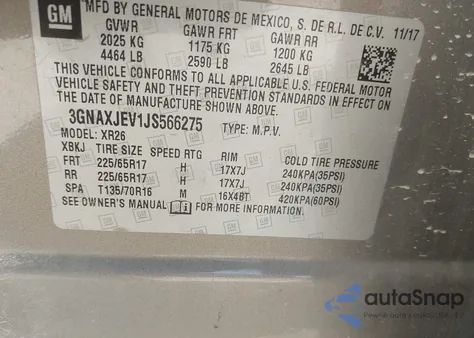 2018 Chevrolet Equinox Lt from USA, damaged, VIN 3GNAXJEV1JS566275